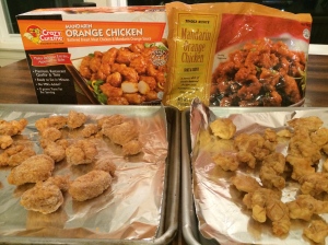 Left, Crazy Cuisine from Costco; Right, Trader Joe's Orange Chicken... obviously...