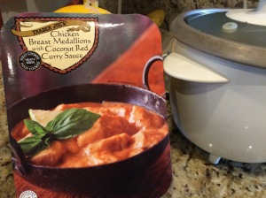 Trader Joe's  Chicken with Coconut Red Curry Sauce, served with Brown Basmati Rice
